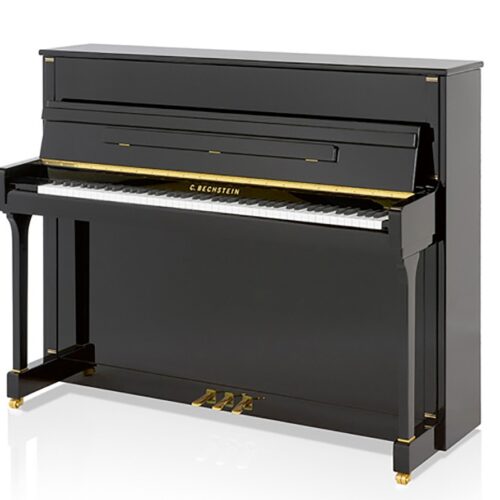Piano acoustique droit C.BECHSTEIN 118 CONTUR Noir Brillant Piano droit noir avec touches blanches et noires.