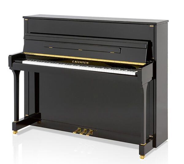 Piano acoustique droit C.BECHSTEIN 118 CONTUR Noir Brillant Piano droit noir avec touches blanches et noires.